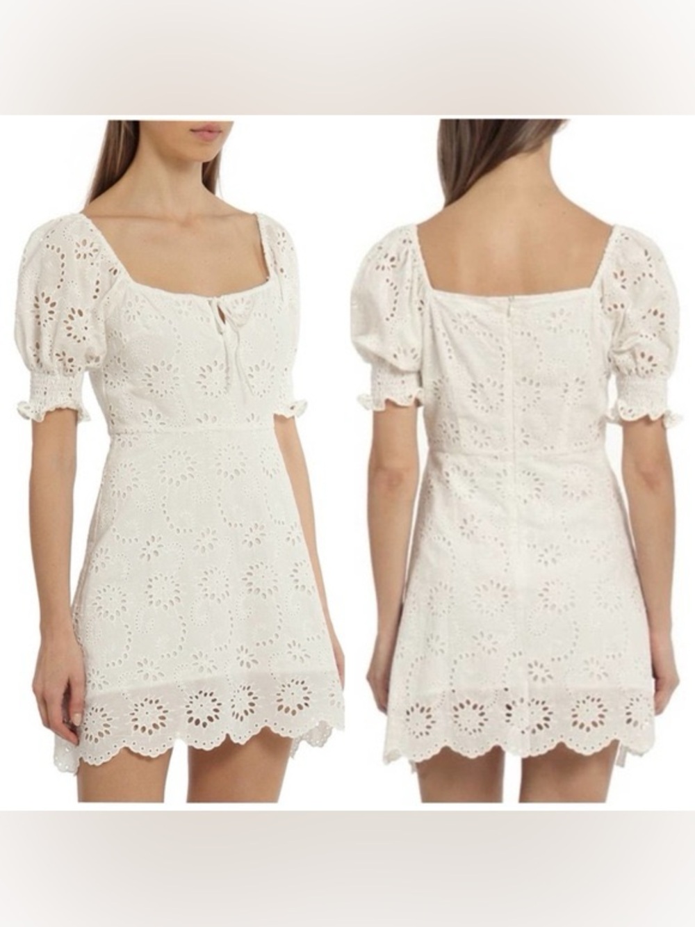 NWT 7 for All Mankind White Puff Sleeve Eyelet Lace Dress